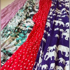 Lot of 4 lightweight scarves — elephant pattern, watercolor, hearts, lavender